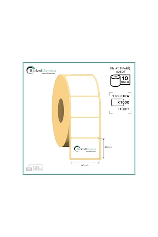 60x40 Termal Barkod Etiketi 1000 Sarım X 10 Rulo