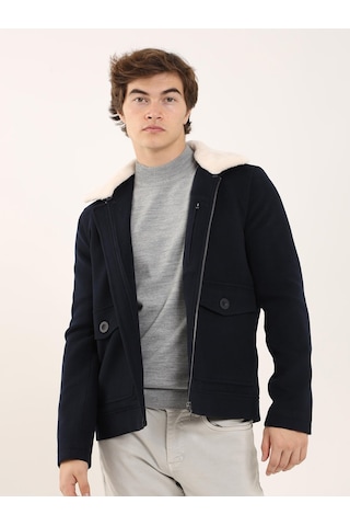 Dufy Lacivert Erkek Regular Fit Kürklü Yaka Kaban - 97072 Lacivert