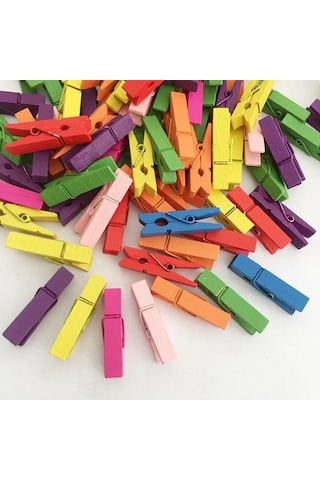 Mini Renkli Mandal 2.5 Cm Küçük Renkli Mandal 100 Adet Ahşap Çok Renkli