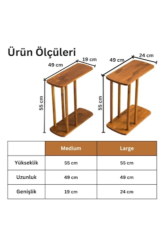 Furnirem Masif Çam Ahşap Modern C Sehpa Koltuk Yanı Yan Sehpa 49x24x55 Cm Koyu Ceviz
