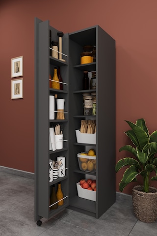 Lüks Çok Amaçlı Kiler Dolabı %100 Mdf Erzak Organizer Mutfak Dolabı Mk19 Koyu Gri