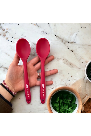 Sert Uçlu Isıya Dayanıklı Silikon Kısa Kaşık 20cm 2 Adet Fuşya