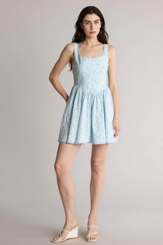Defacto V Yaka Floral Poplin Kolsuz Mini Elbise H5282ax26spbe281 Mavi-be281