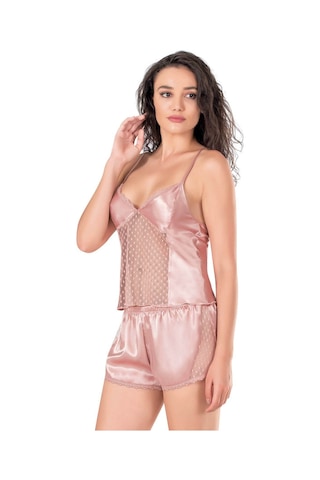 3dsepetim Koyu Pudra Saten Babydoll Şort Takımı Pudra