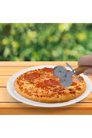 Promosyonca Ahşap Saplı 2li Hamur Kesme Ruleti Düz Ve Dalgalı Pizza Börek Kesici Aparatı Genel