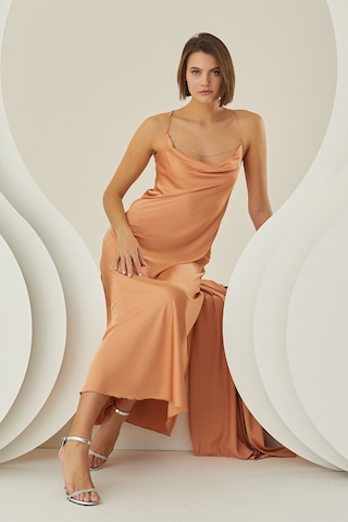 Nbb Kadın Somon Taşlı Silky Uzun Gecelik Somon