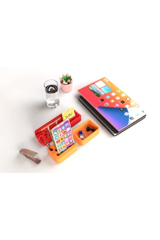 Idy Arc - Desk Organizer Mıknatıslı Çok Bölmeli Masaüstü Düzenleyici Ve Telefon Standı Turuncu - Kırmızı
