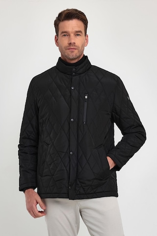 Sivaist Erkek Siyah Standart Fit Normal Kesim Içi Kürklü Dik Yaka Çıtçıtlı Dolgulu Desenli Overcoat-Siyah