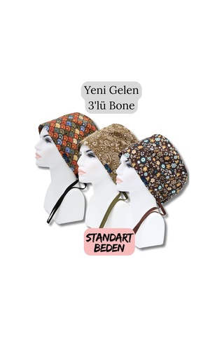 Standart Beden 3lü Paket Renkli Yelpazeler Haki Şal Akasya Çiçekler Kahverengi Cerrahi Bone Renkli