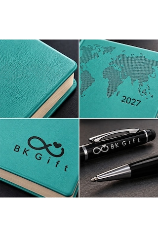 Logonuza Özel 25 Adet 378 Termo Deri 2027 Ajanda & Siyah Touch Pen Kalem Seti Turkuaz