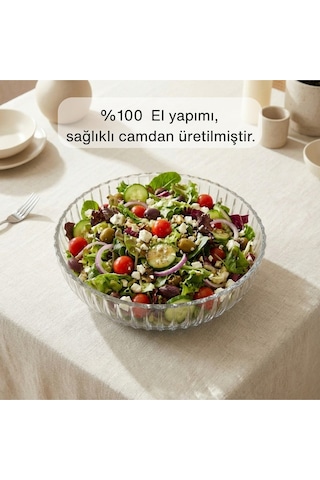 Selen Concept Linea Damla Model El Yapımı Cam Salata Ve Meyve Kasesi Tekli Şeffaf