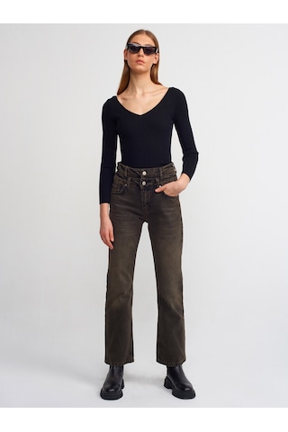 Dilvin Çift Kemerli Stright Denim Pantolon Siyah