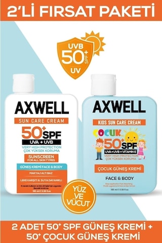 Axwell 50+ Spf Yetişkin ve Çocuk Güneş Kremi Seti Axwell 50+ Spf Yetişkin ve Çocuk Güneş Kremi Seti
