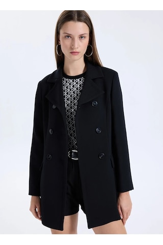 Sisley Viskoz Karışımlı Düğmeli Kruvaze Slim Fit Kaban Kadın Siyah Kaban - 325a2oualn05z