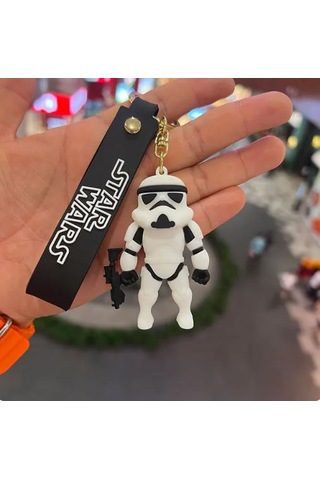 Star Wars Stormtrooper Figürü Anahtarlık Aksesuar Çanta Süsü Silikon 3d Aksiyon Figürü Beyaz - Siyah