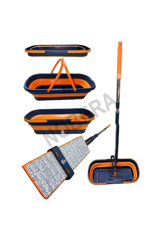 Nobera Mop Ve Kova Seti Tekerlekli, Katlanabilir, Dar Alanlara Uygun +1 Yedek Bezli Kendinden Sıkmalı
