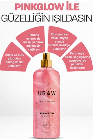Uraw Pink Glow Yüz Vücut ve Saç İçin Işıltı Veren Bakım Yağı 125 ML