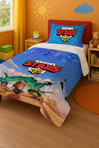 Brawl Stars Temalı Leon Tek Kişilik Yorgan Ve Yastık Kılıfı Lacivert