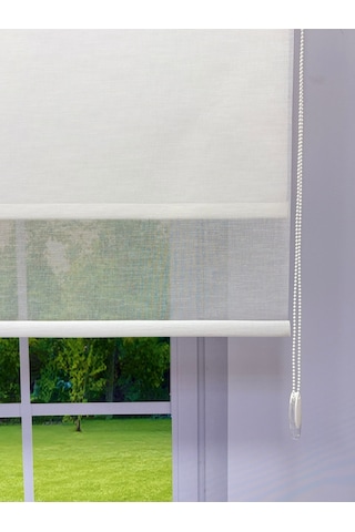 Çiftli Sistem Keten Tül Ve %100 Blackout Karartma Beyaz Stor Perde Beyaz