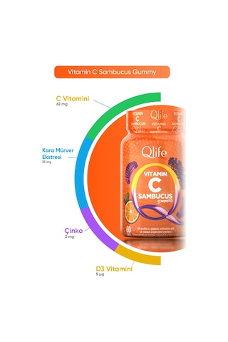 Qlife Vitamin C Portakal Aromalı Vitamin Ve Mineral içeren Takviye Edici Gıda 60 Gummies