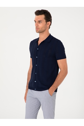 Cacharel Lacivert Regular Fit Kısa Kollu Triko Hırka