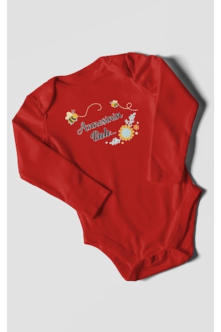 Morivokids Annesinin Balı Uzun Kollu Bebek Body %100 Pamuk Kırmızı