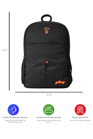 Galatasaray Lisanslı Su İtici Kumaşlı Siyah Sırt Çantası - Laptop Bölmeli