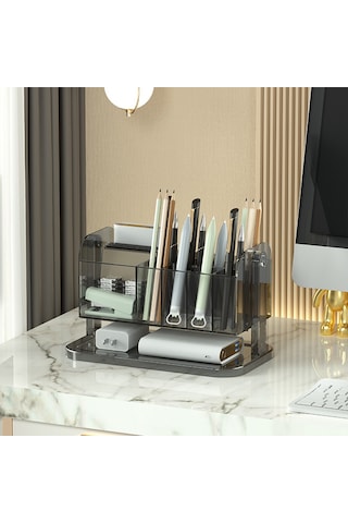 Cbtx Pet Ruj Saklama Kutusu Çok Izgaralı Tuvalet Masası Makyaj Fırçası Dudak Sır Şeffaf Organizatör - Şeffaf Gri