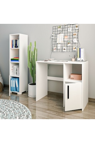 Çalışma Masası Ve Kitaplık Set Kutay Beyaz