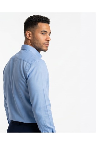 Özeniş Erkek Cepsiz Pamuklu Uzun Kollu Oxford Slim Fit Gömlek Mavi