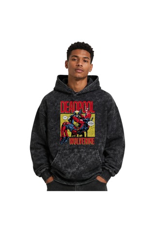 Sevbano Deadpool X Wolverine Film Kahramanı Baskılı Unisex Oversize Yıkam Siyah