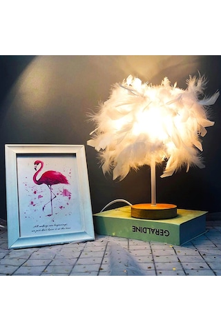 Cbtx Ta-019 Tüy Abajur Masa Lambası Başucu Led Işık Yatak Odası Masası Gece Lambası Ev Dekorasyonu Uyku, Okuma İçin - Pembe