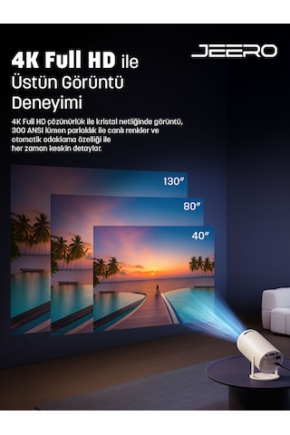Jeero Hy300pro White 1080 Pixel Multimedia Ultra Hd Android 12 Projeksiyon Cihazı Türkçe Menü