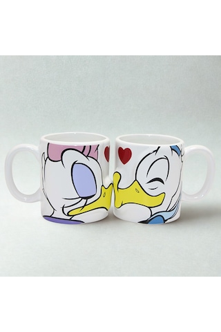 Donald Ve Daisy Duck Öpüşen Çift Kupa Bardak Seti Sevgili 2 Li Kupa Beyaz