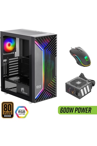 Green Griffin G3 Plus Argb Gaming Bilgisayar Kasası 4 120mm Fan + Tempered Cam 600w 80+ Bronze Psu Dahil + Mouse