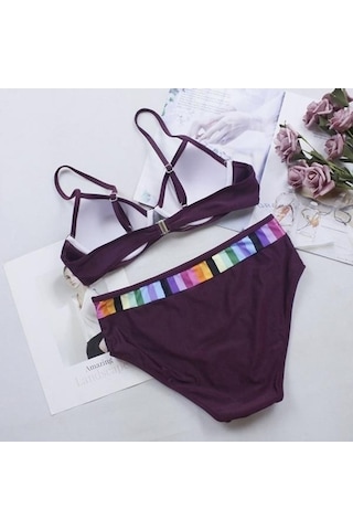 Novahub Yeni Yaz Kadın Bikini Seti Colorblock Yüksek Bel Rahat Mayo Mavi Beachwear Kadın İç Giyim Mavi