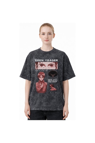 Sevbano Tasarım Eren Yeager Attack On Titan Anime Baskılı Unisex Oversize Siyah