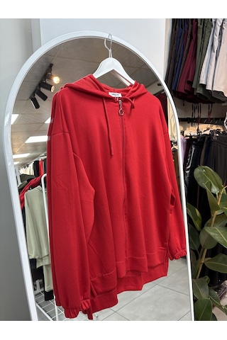 Nirva Butik Kapşonlu Fermuarlı Takım Pantolon Etekli Owrl Kırmızı