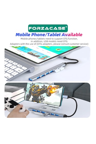 Forzacase FC752 USB 2.0 To Type-C 7 Port 7 İn 1 Usb Çoklayıcı Hub
