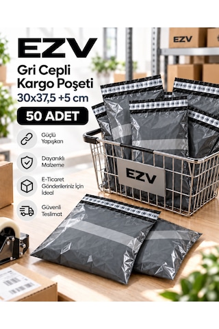 Gri Cepli Kargo Poşeti 30x37,5 +5 Cm 50 Adet