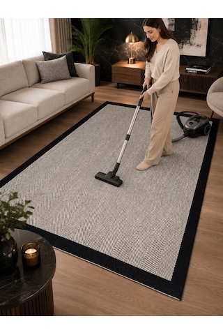 Sisal Halı- Hol Koridor Halısı- Kaymaz Taban- Yıkanabilir Kilim Halı Yolluk Bej-siyah
