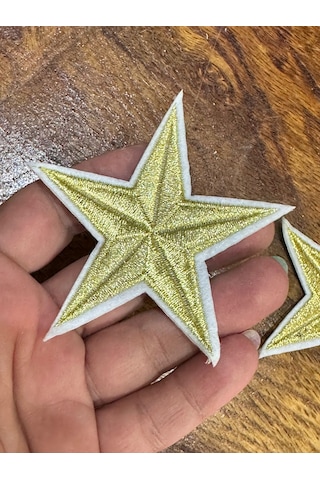 2 Adet Ütü İle Yapışan Altın Varaklı Nakış İşleme Yıldız Set Arma 7x7 Cm