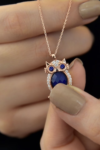 Papatya Silver 925 Ayar Gümüş Rose Altın Kaplama Lacivert Göz His Taşı Baykuş Kolye