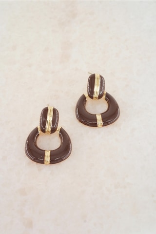 Kadın Vip Seri Sallantılı Mineli Küpe Seti - Kahverengi