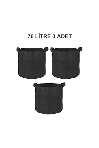 Grow Wizard Kumaş Saksı Pot 76 Litre 3 Adet Siyah