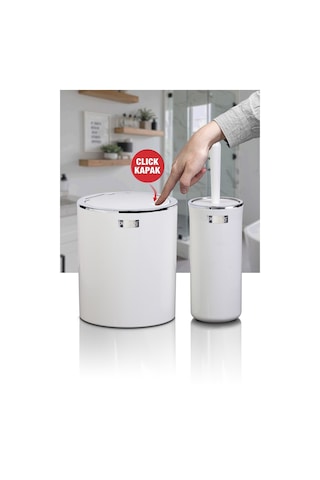 Okyanus Home Beyaz Kromlu Yuvarlak 2'Li Wc Kova Ve Fırça Seti