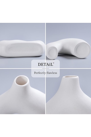 Modern Minimalist Bohem Dekor İçin 2'li Beyaz Seramik Vazo Seti, Pampa Çimi İçin Yuvarlak Mat Donut Vazolar - Oturma Odası, Yemek Masası, Ofis Yatak Odası Raf Dekoru Noel Günü Hediyeleri İçin Diğer