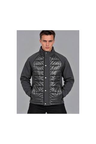 Hk Premium Slim Fit Prada Kumaş Şişme Desenli Mont Antrasit