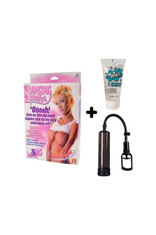 Truva Shop Bonita 3 Işlevli Kaliteli Şişme Bebek + Penis Vakum Pompası + Jel