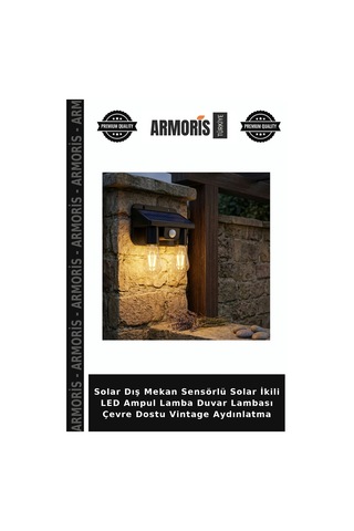 Solar Dış Mekan Sensörlü Solar İkili Led Ampul Lamba Duvar Lambası Çevre Dostu Vintage Aydınlatma